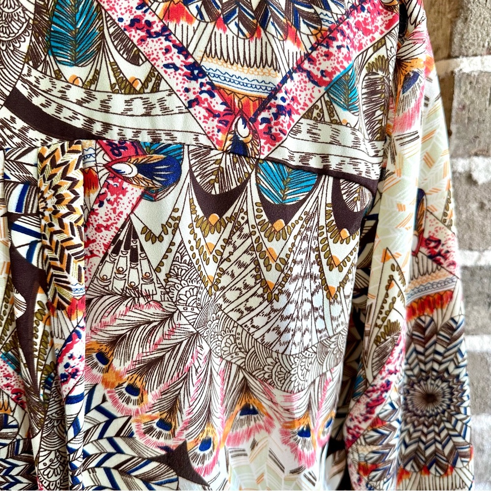 *NWT* BOUTIQUE Umgee Swing Midi Feather Print in Chocolate Red & Bright Blue —S - Picture 5 of 8